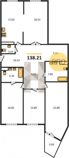 Четырёхкомнатная квартира 138.21 м²