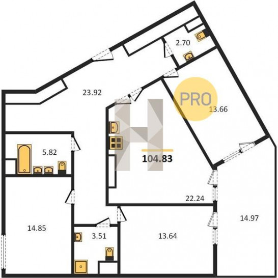 Трёхкомнатная квартира 104.83 м²