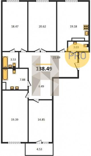 Четырёхкомнатная квартира 138.49 м²