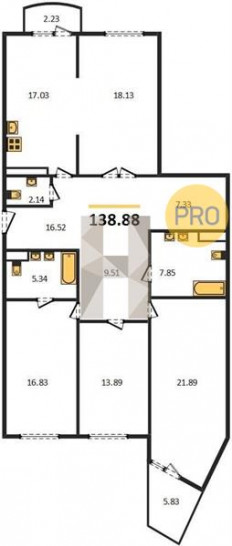 Четырёхкомнатная квартира 138.88 м²