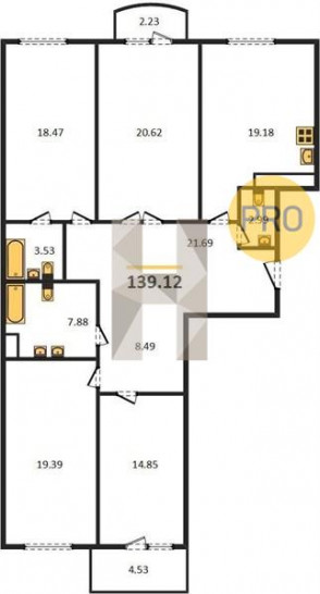 Четырёхкомнатная квартира 139.12 м²