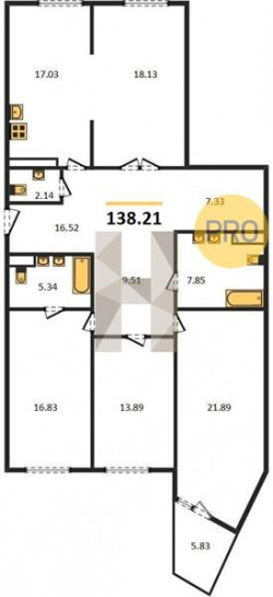 Четырёхкомнатная квартира 138.21 м²