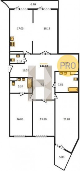 Четырёхкомнатная квартира 140.13 м²