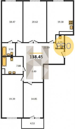 Четырёхкомнатная квартира 138.45 м²