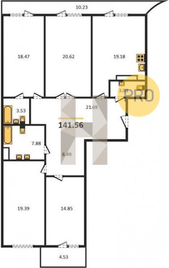 Четырёхкомнатная квартира 141.56 м²